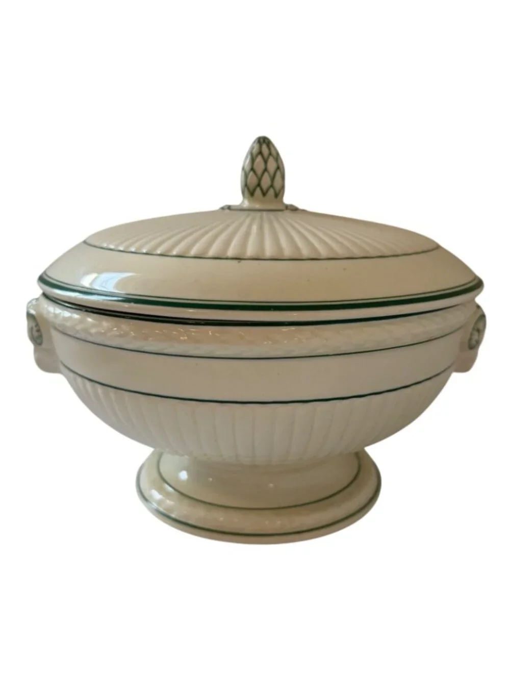 Vintage Wedgwood EDME Covered Tureen Green Trim Rams Head Handles England